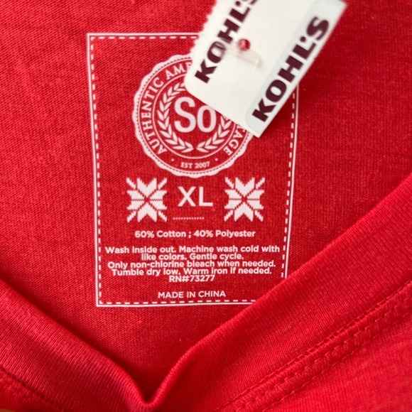 SO Kohls Sz XL Red Lounge Soft Stretch blouse Top Shirt Long Sleeves Crew Neck - Picture 3 of 6